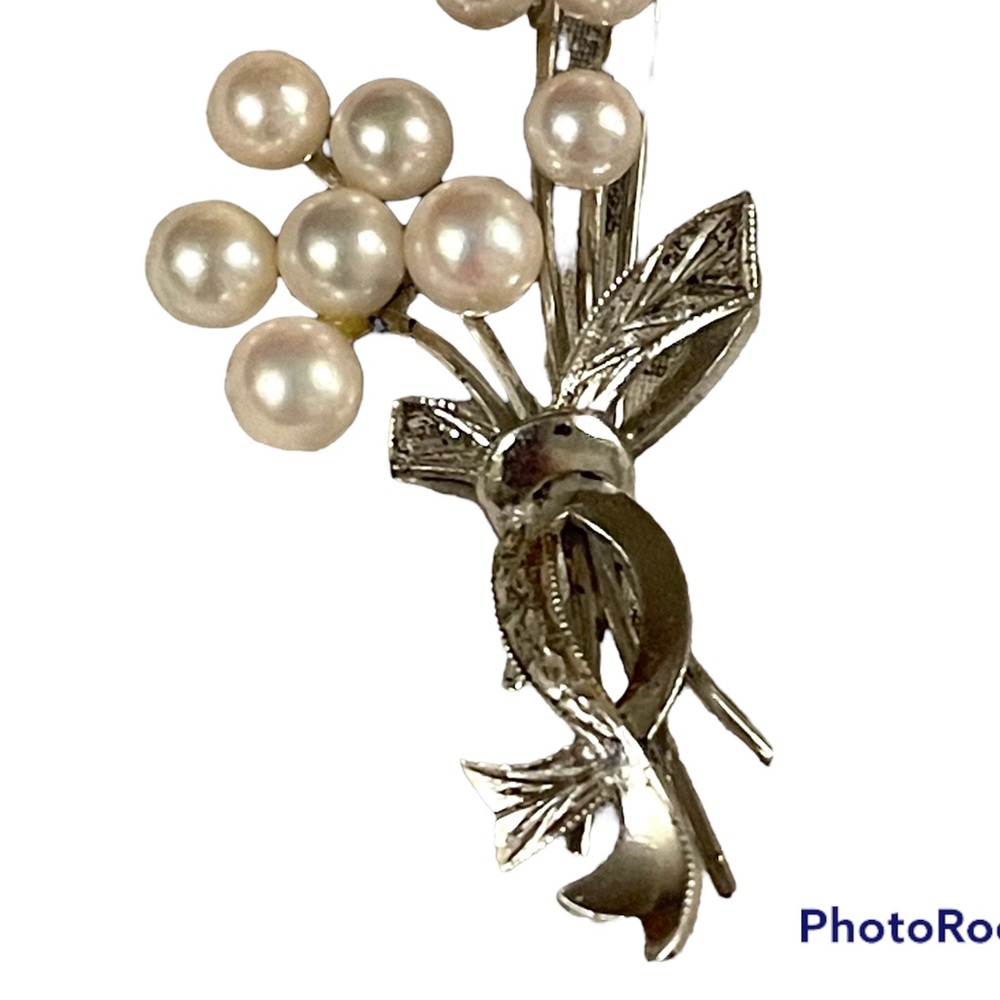 Sterling Silver Vintage Brooch W Genuine Cultured Pearls Floral Spray design - Picture 7 of 10